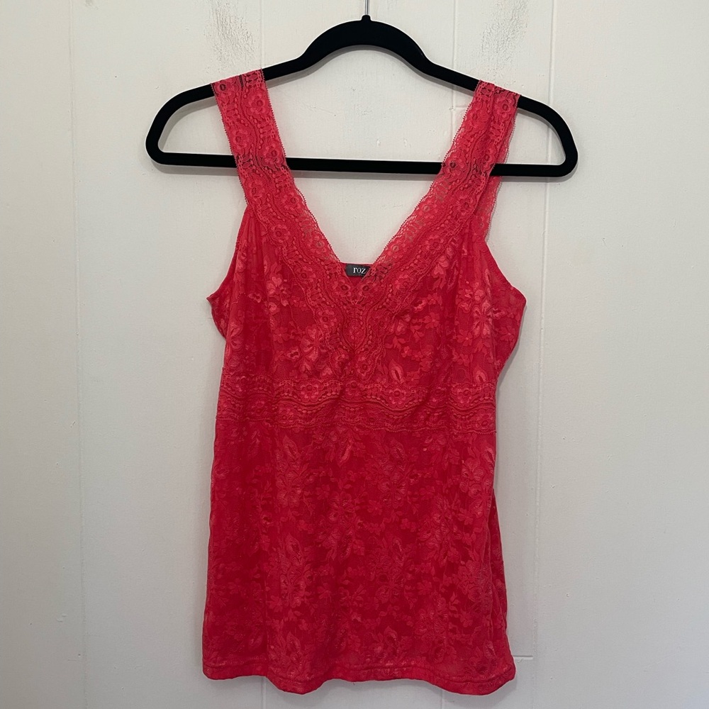 Roz & Ali Lace Babydoll Tank Top Blouse Coral Orange Y2K Women’s Size M